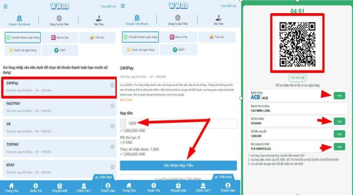 Giới thiệu chung về các bước và quy trình nạp tiền tại WW88.